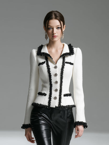 White Tweed  with Black Web Buttons Jacket