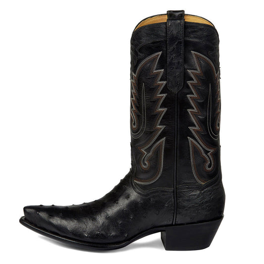 Fashion Ostrich Embossed Snip Toe Embroidered Cowgirl Boots in Black