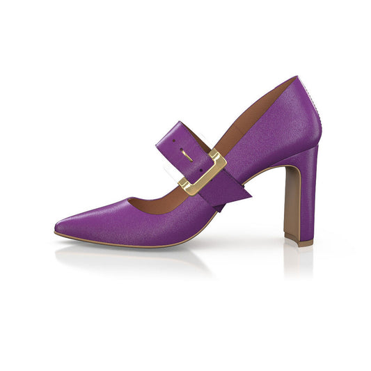 FSJ Purple Pointy Toe 3'' Block Heel Mary Jane Pumps with Buckle