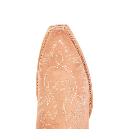 Beige Faux Suede Snip Toe Chunky Heel Mid-Calf Cowgirl Boots