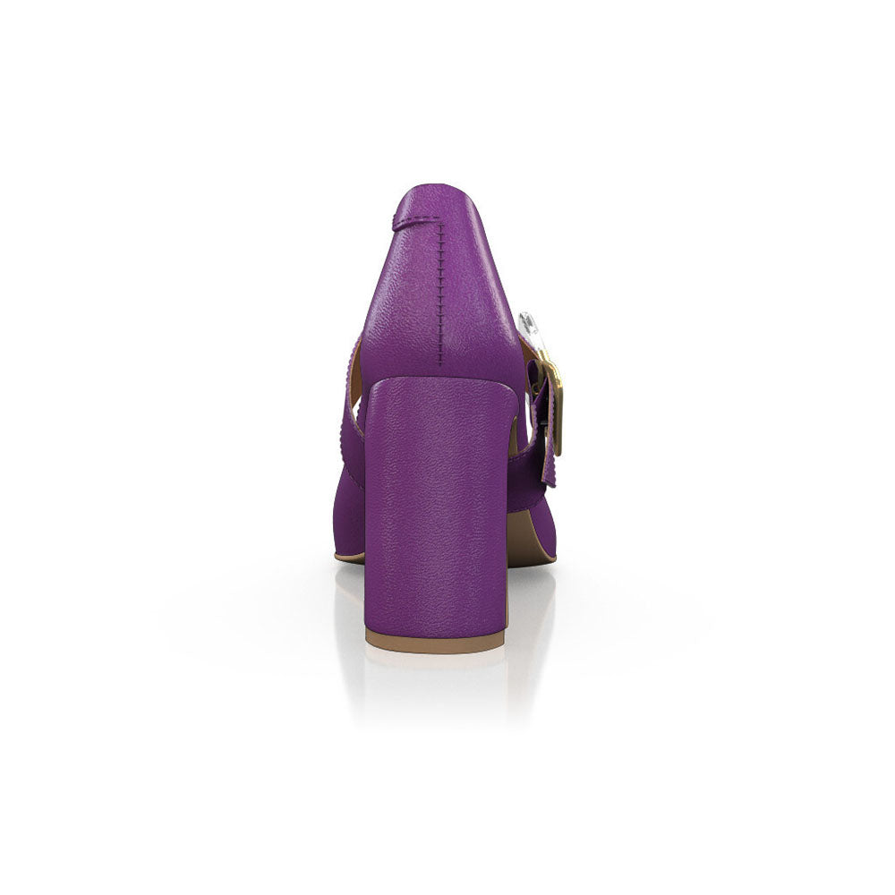 FSJ Purple Pointy Toe 3'' Block Heel Mary Jane Pumps with Buckle