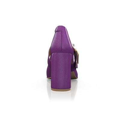 FSJ Purple Pointy Toe 3'' Block Heel Mary Jane Pumps with Buckle