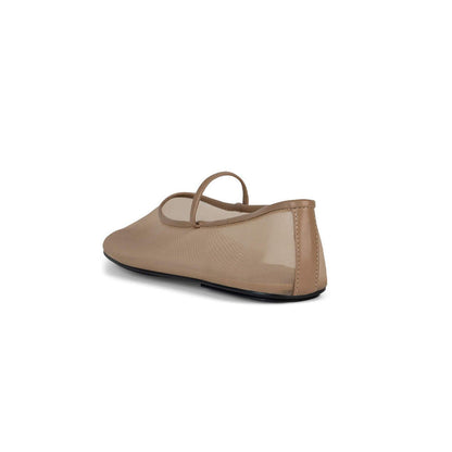 Beige Mesh Round Toe Flat Mary Jane Ballet Shoes