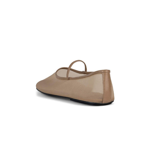 Beige Mesh Round Toe Flat Mary Jane Ballet Shoes