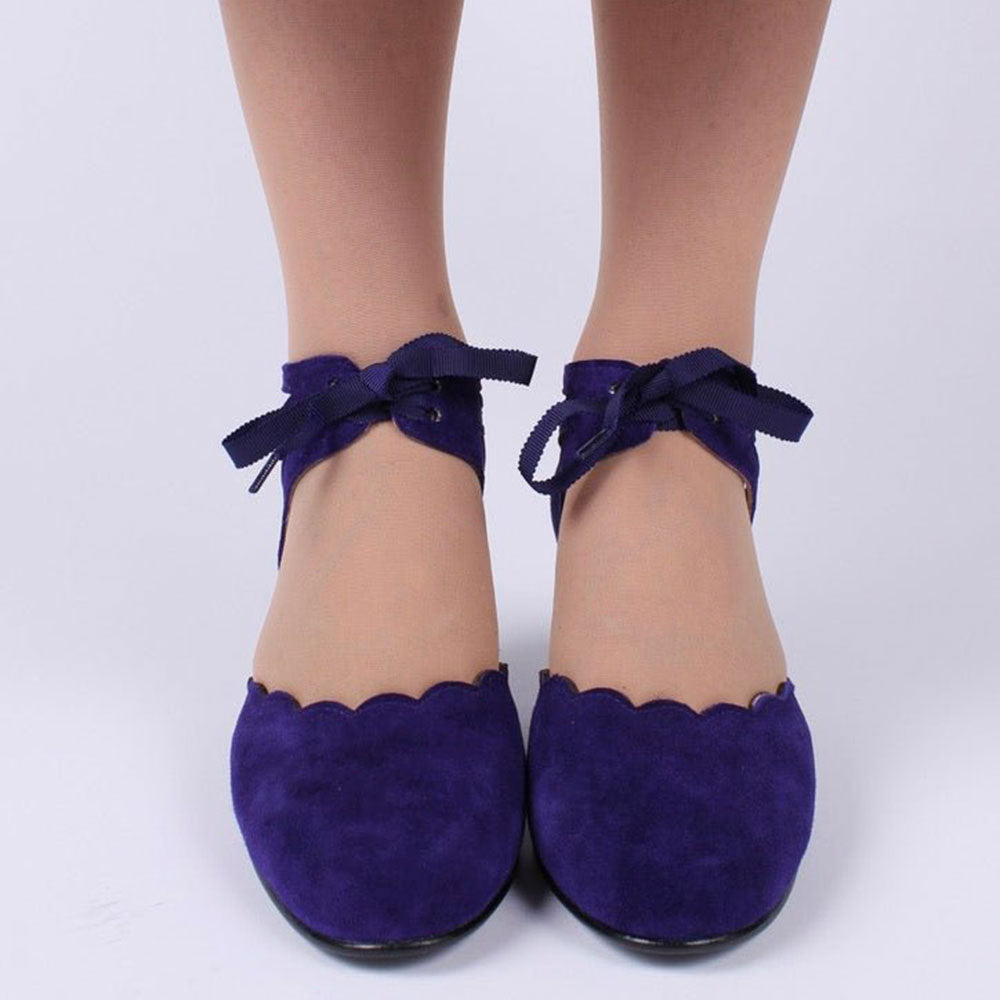 Faux Suede Block Heel Ankle Strap Lace-Up Purple Pumps for Women