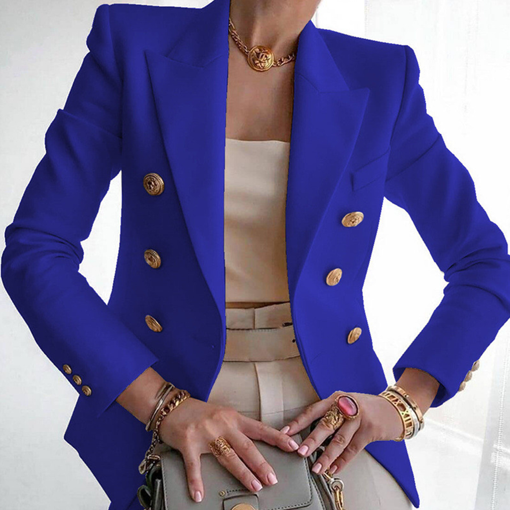 Formal Solid Double Breasted Long Sleeve Peaked Lapel Blazer