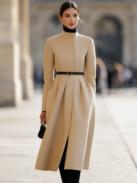 Elegant Beige Belted Midi Coat
