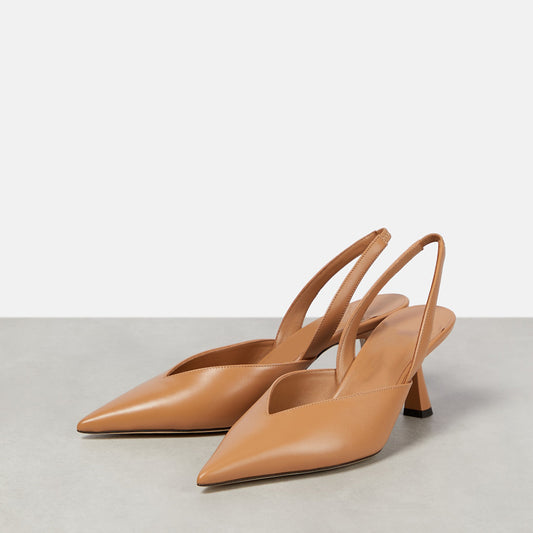Beige Pointed Toe Stiletto Heel Slingback Pumps