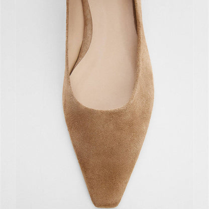 Beige Faux Suede Snip Toe Block Heel Slip-On Formal Pumps