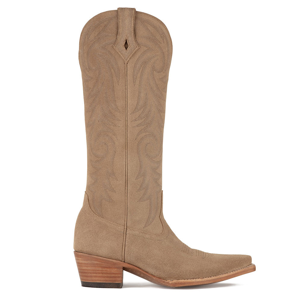 Faux Suede Snip Toe Embroidered Knee-High Tan Cowboy Boots for Women