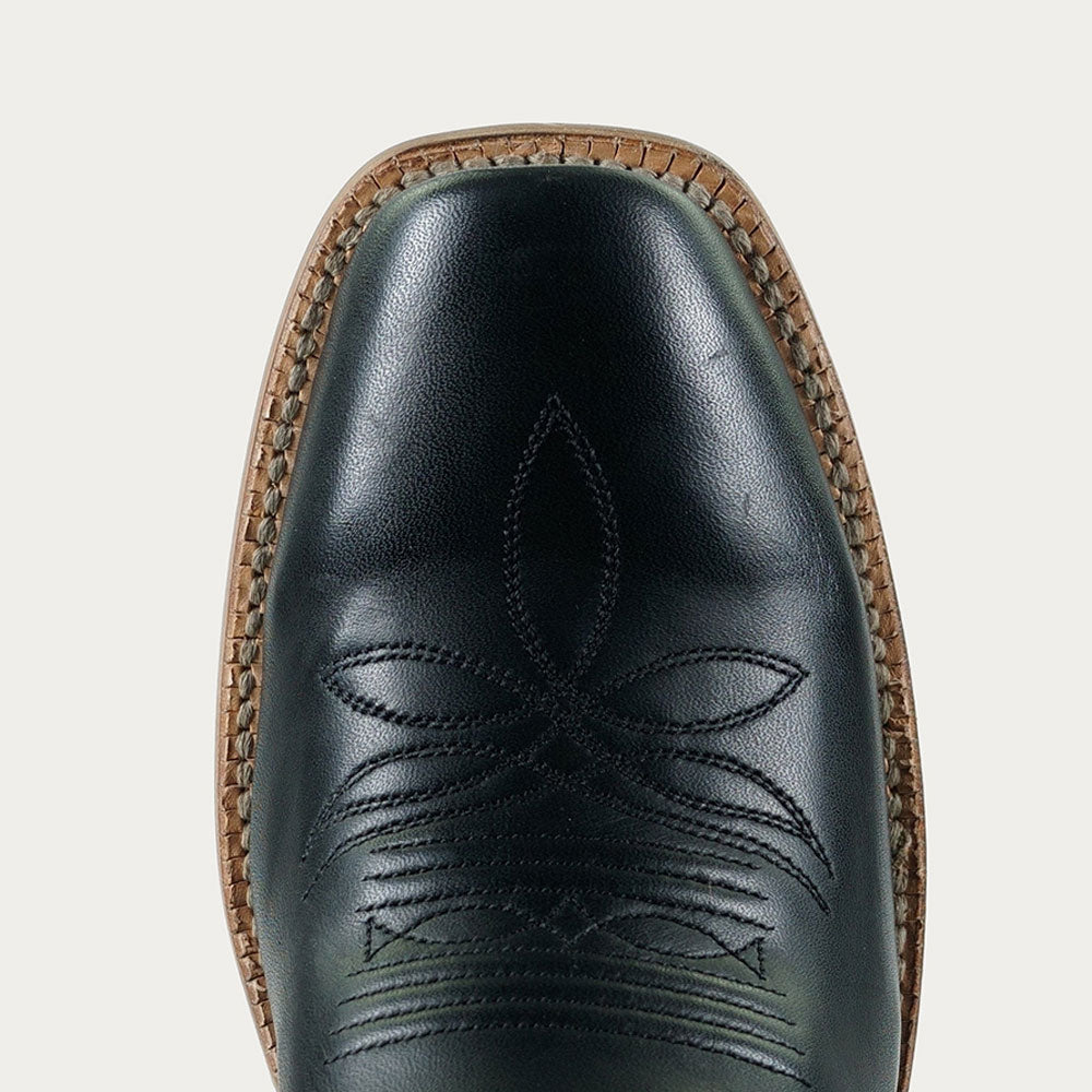 Faux Leather Embroidered Square Toe Black Western Boots for Women