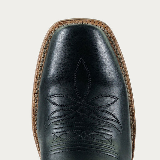 Faux Leather Embroidered Square Toe Black Western Boots for Women