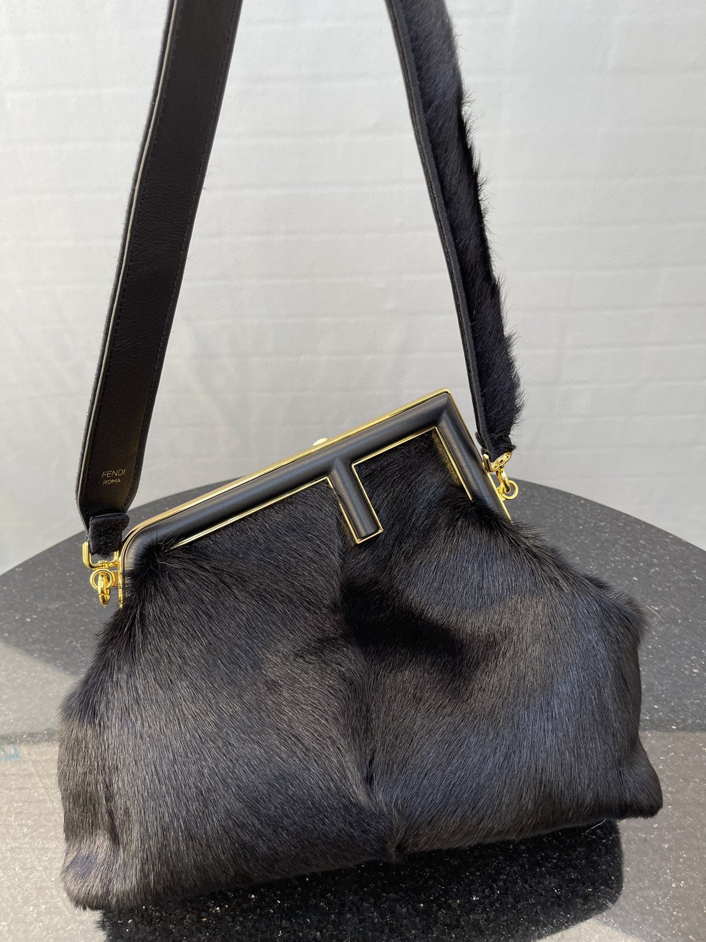 FI First Medium Black Fox Fur Bag For Woman 32.5cm/13in