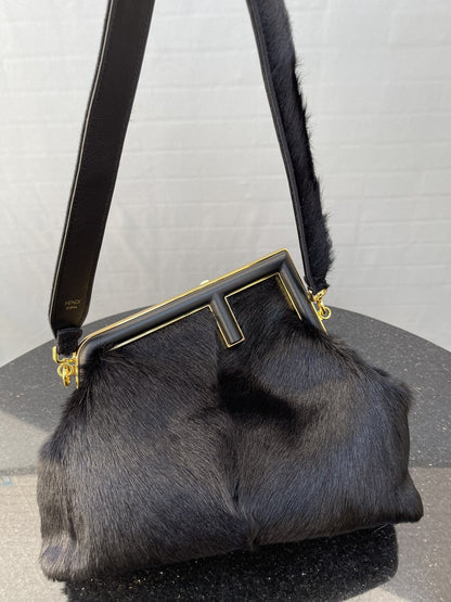 FI First Medium Black Fox Fur Bag For Woman 32.5cm/13in
