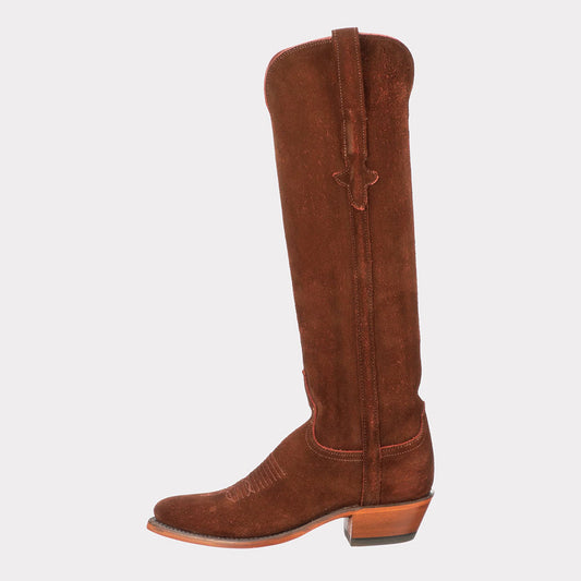 Embroidered Knee-High Block Heel Brown Cowboy Boots for Women