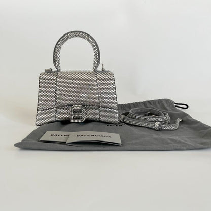 Balenciaga Hourglass XS Top Handle Bag in Rhinestones Suede Calfskin
