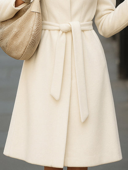 Elegant Wool-Blend Belted Winter Coat