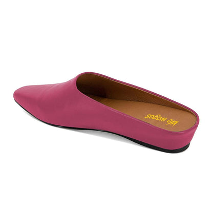 Fuchsia Square Toe Wedge Heel Vegan Leather Simple Mules Shoes