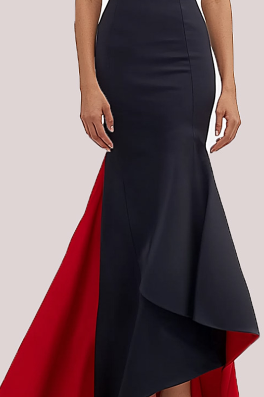 Evening Gown Dress Contrast Color Boat Neck Maxi Dress