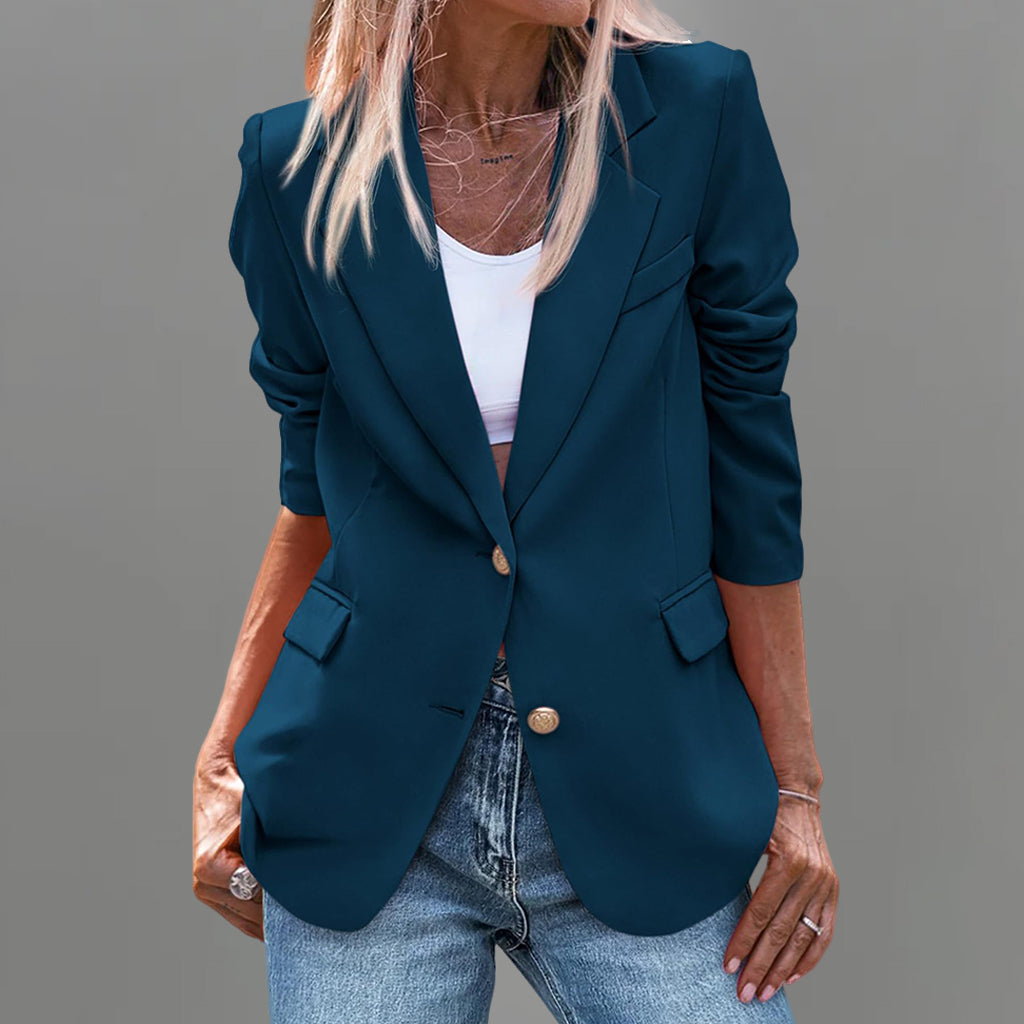 Formal Notched Lapel Two Button Long Sleeve Solid Blazer