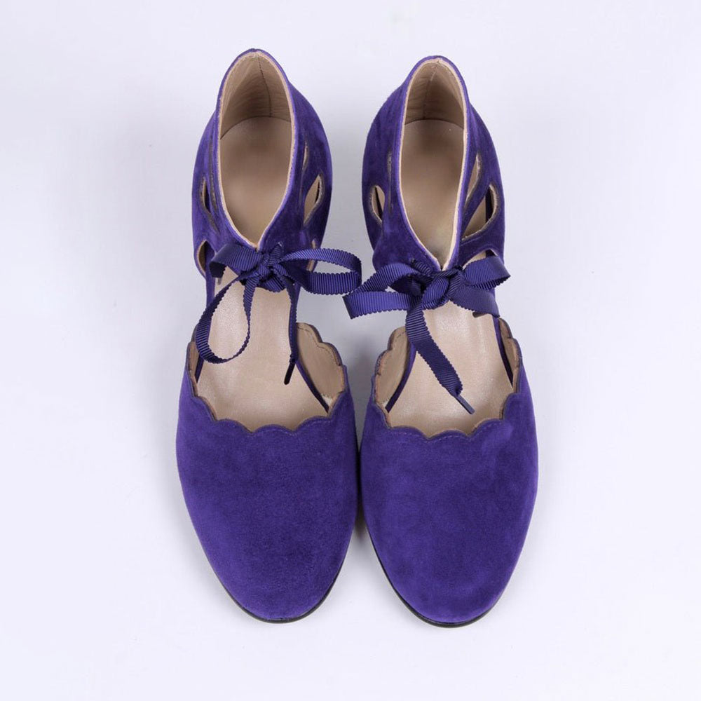 Faux Suede Block Heel Ankle Strap Lace-Up Purple Pumps for Women