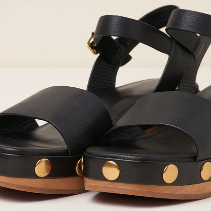 Ankle Strap Block Heel Studded Black Platform Sandals for Women