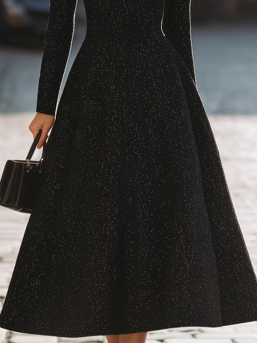 Glamorous Black Sparkle V - Neck Midi Dress