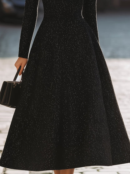 Glamorous Black Sparkle V - Neck Midi Dress