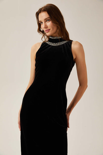 Colette black crystal-embellished velvet gown