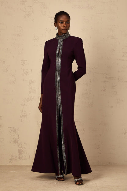 Maëlie Burgundy Embellished Flared Maxi Dress