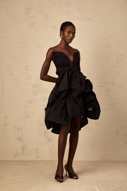 Elida Asymmetrical Pleated Cocktail Mini Dress