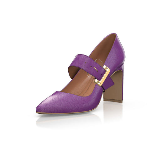 FSJ Purple Pointy Toe 3'' Block Heel Mary Jane Pumps with Buckle