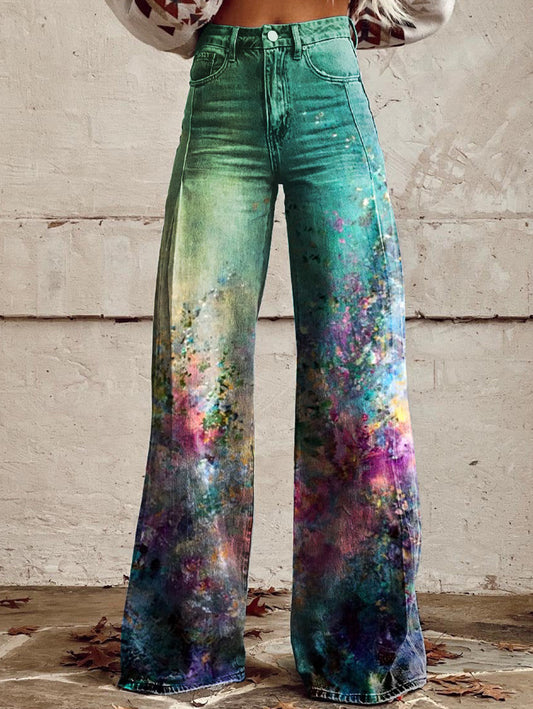Daily High Rise Pattern Pocket  Wide Leg Pants