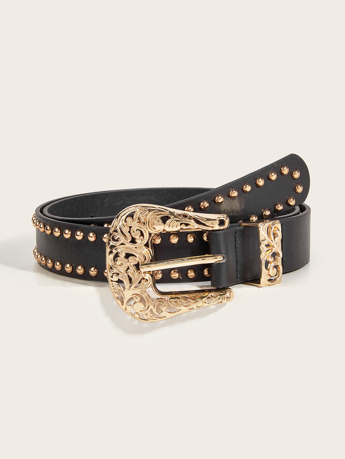 Fashion PU Leather Leopard Pattern Studded Belt