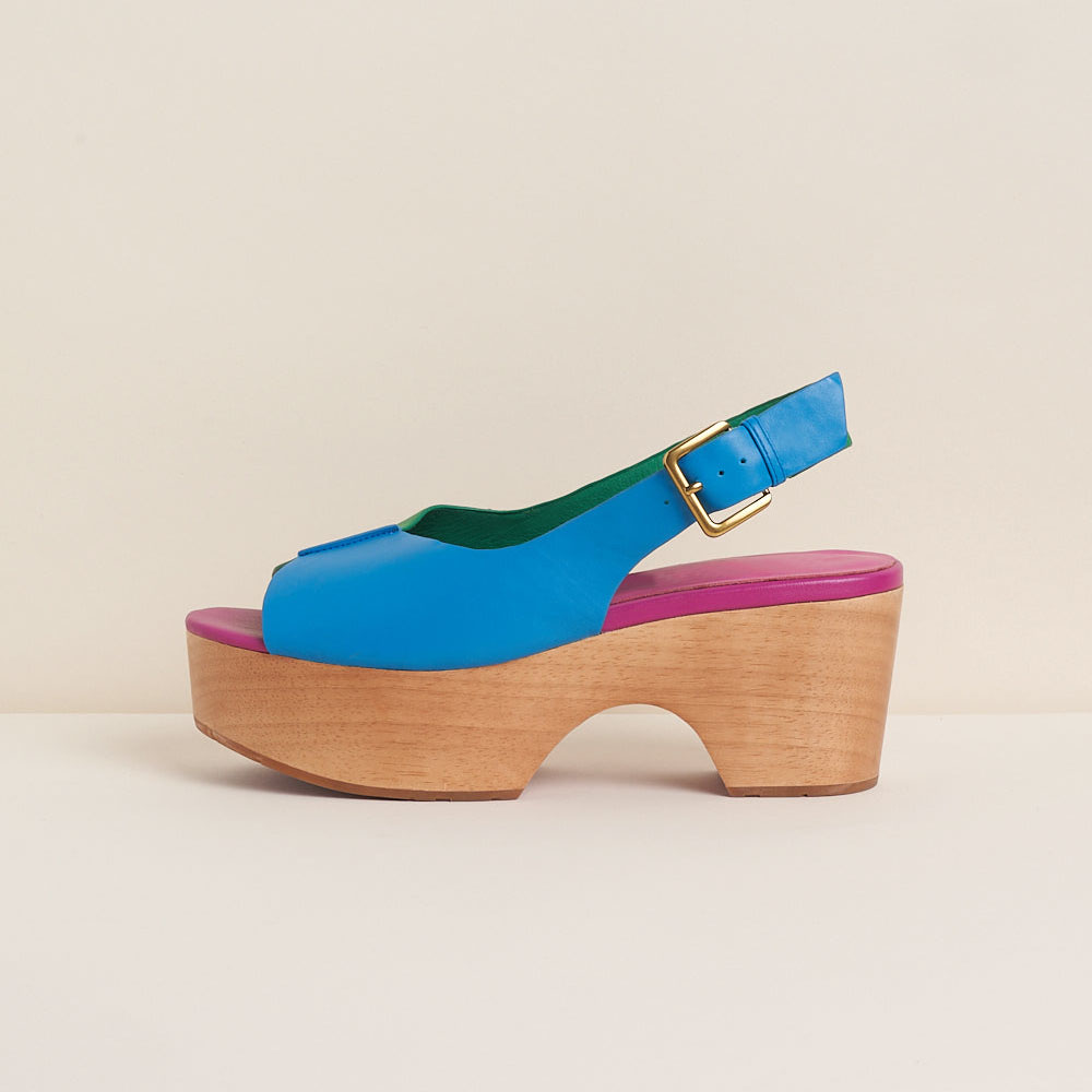Fashion Multicolor Open Toe Slingback Heeled Clogs with Platform