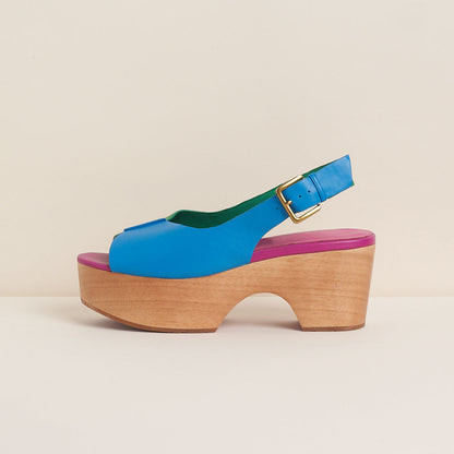 Fashion Multicolor Open Toe Slingback Heeled Clogs with Platform