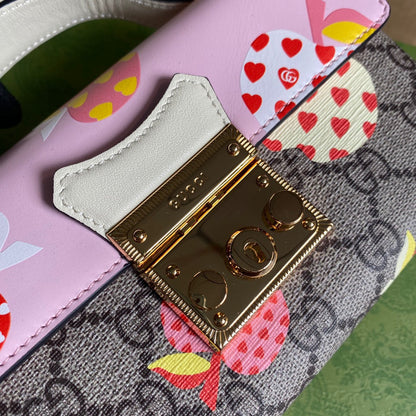 gg Padlock Strawberry Mini Bag Beige For Women, Women&#8217;s Bags 7in/18cm gg