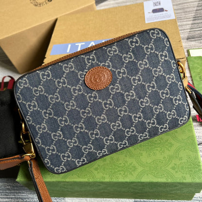 gg Shoulder Bag With Interlocking G Blue And Ivory gg Denim Jacquard For Women  9.6in/24.5cm gg