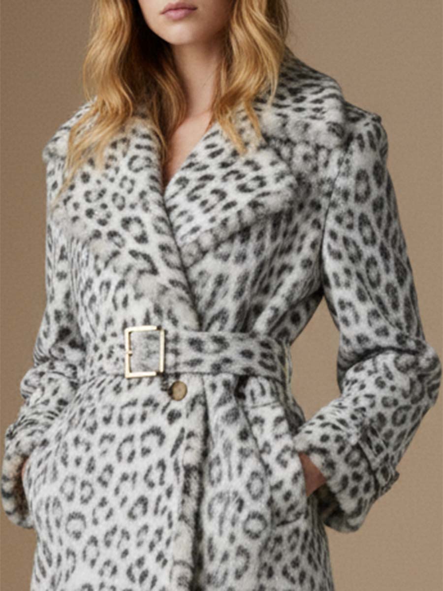 Fashion Retro Light Gray Leopard Print Plush Coat