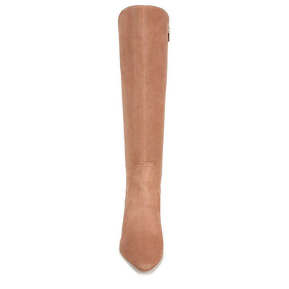 Beige Faux Suede Closed Toe Knee Kitten Heel Fall Boots for Women