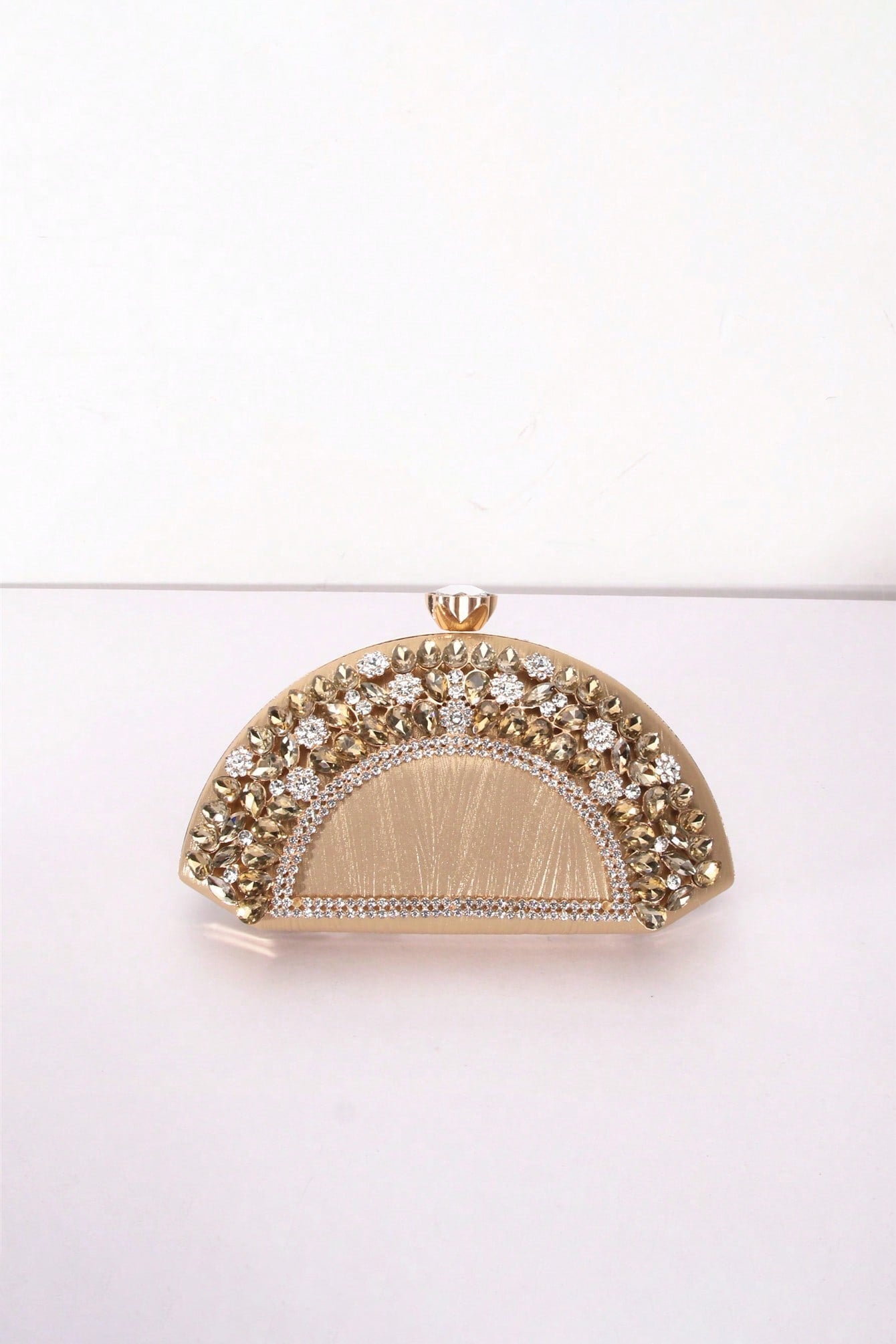Fan-Shaped Rhinestone Crossbody Bag Alloy PU Shoulder Bag Clip Buckle Party Bag
