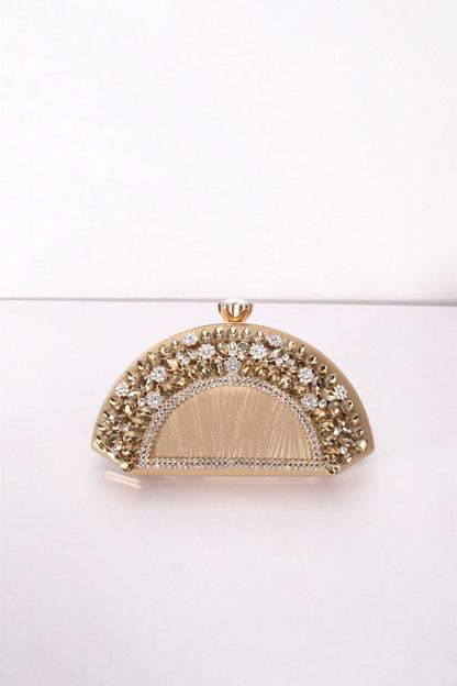 Fan-Shaped Rhinestone Crossbody Bag Alloy PU Shoulder Bag Clip Buckle Party Bag