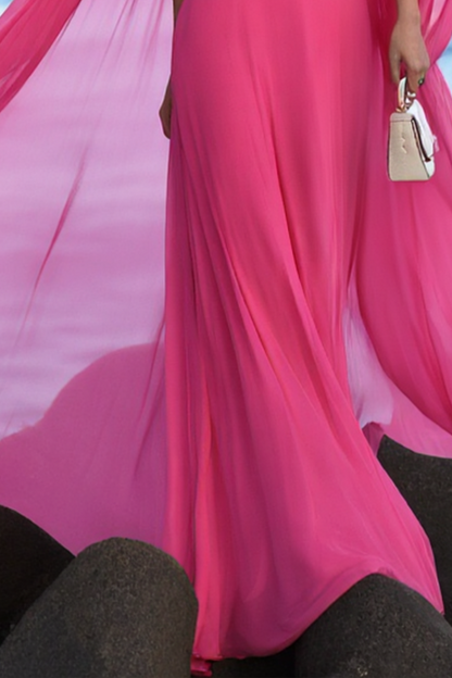 Formal Evening Cape Dress Rose Strapless Mesh Floor-Length Dress