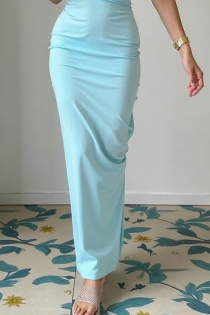 Going Out Party Dress Blue One Shoulder Maxi Dress