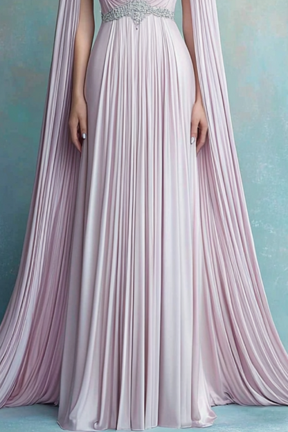 Evening Formal Dress Purple V Neck Pleated Floor-Length Dress