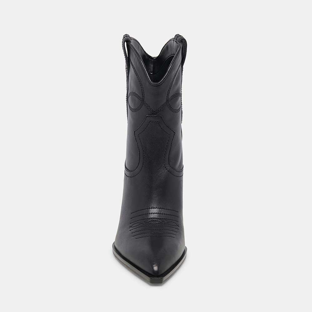 Fashion Pointed Toe Embroidered Ankle Length Cowgirl Boots in Black