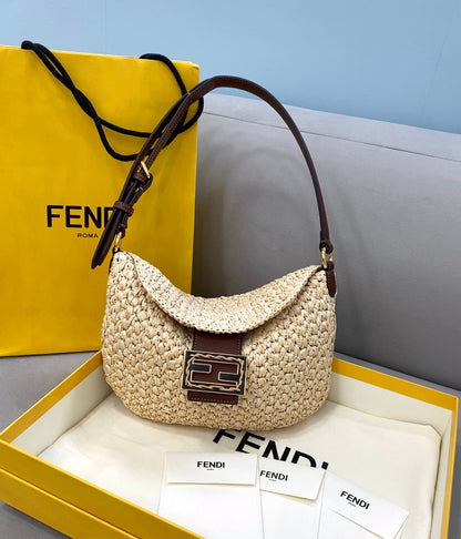 FI Small Croissant Hobo Bag Raffia For Women, Handbags, Shoulder Bags 11.4in/29cm FF 8BR790AFGJF1E1B