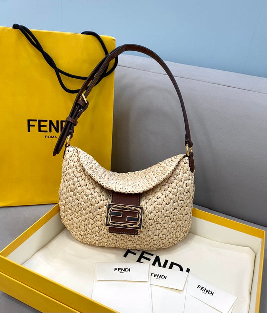 FI Small Croissant Hobo Bag Raffia For Women, Handbags, Shoulder Bags 11.4in/29cm FF 8BR790AFGJF1E1B