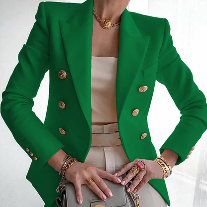 Formal Solid Double Breasted Long Sleeve Peaked Lapel Blazer