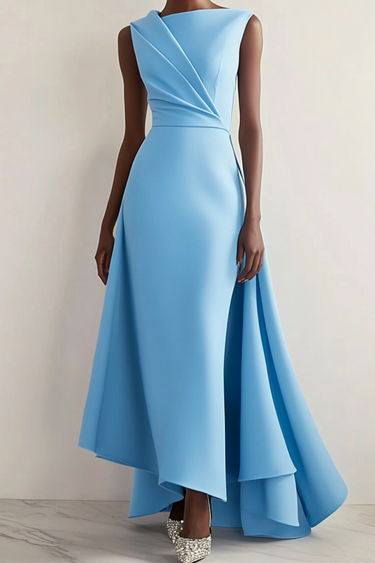 Formal Dress Irregular Hem Blue Sleeveless Dress